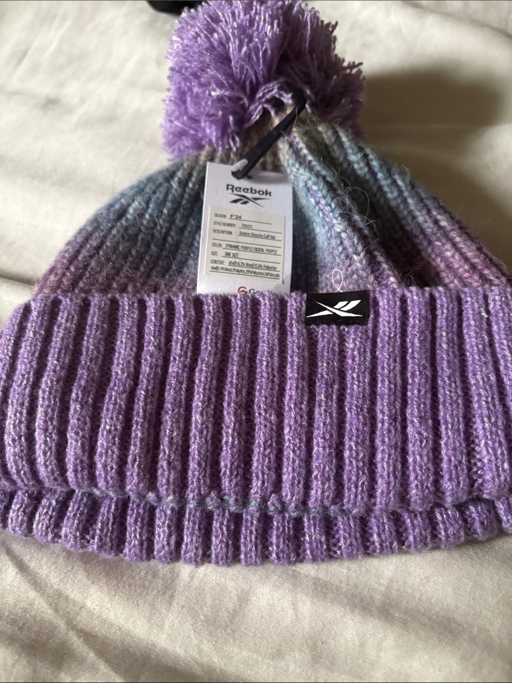 Reebok Kids Lavender Ombre Pom Beanie